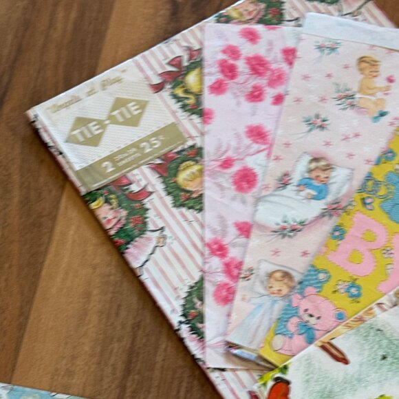 Vintage  Gift Wrap Papper  Folded Christmas  Birthdays Baby - Picture 6 of 9